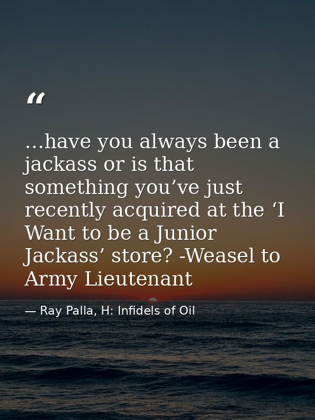 …have you always been a jackass or is that something you’ve just recently acquired at the ‘I Want to be a Junior Jackass — Ray Palla, H: Infidels of Oil