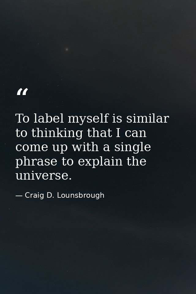 To label myself is similar to thinking that I can come up with a single phrase to explain the universe. — Craig D. Lounsbrough
