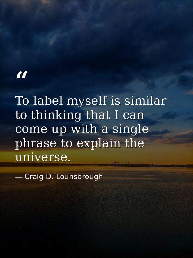 To label myself is similar to thinking that I can come up with a single phrase to explain the universe. — Craig D. Lounsbrough