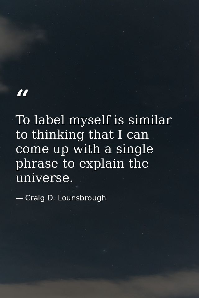 To label myself is similar to thinking that I can come up with a single phrase to explain the universe. — Craig D. Lounsbrough