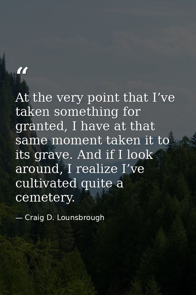 At the very point that I’ve taken something for granted, I have at that same moment taken it to its grave. And if I look — Craig D. Lounsbrough