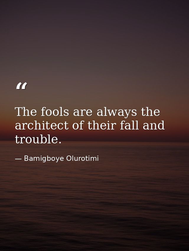 The fools are always the architect of their fall and trouble. — Bamigboye Olurotimi