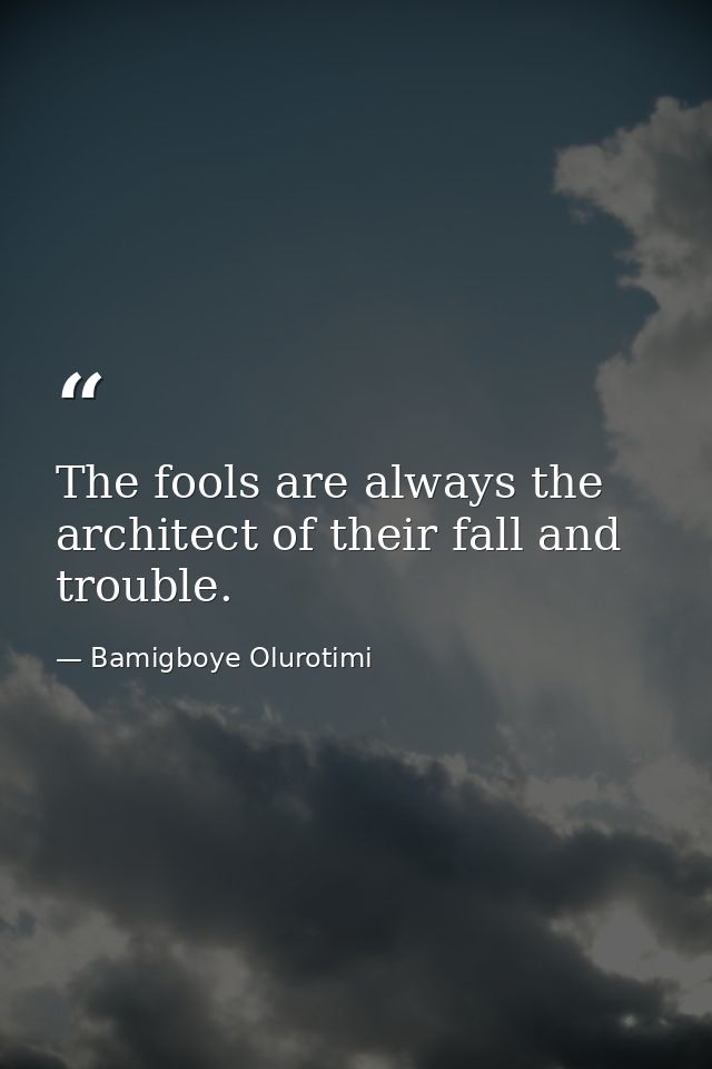 The fools are always the architect of their fall and trouble. — Bamigboye Olurotimi
