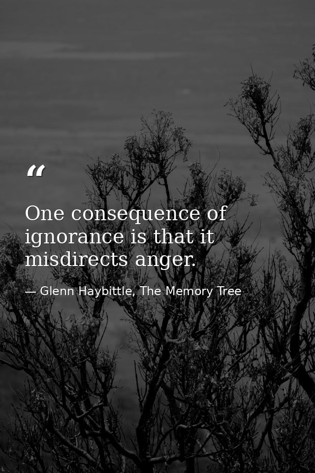 One consequence of ignorance is that it misdirects anger. — Glenn Haybittle, The Memory Tree