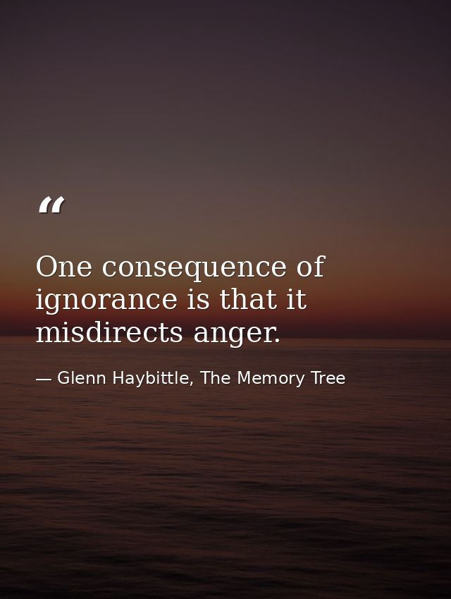 One consequence of ignorance is that it misdirects anger. — Glenn Haybittle, The Memory Tree