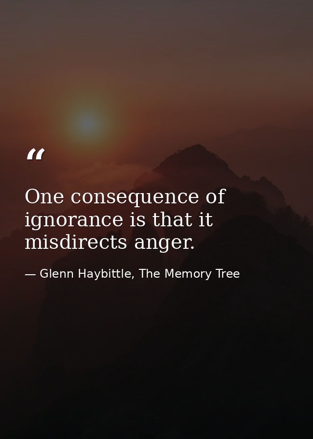 One consequence of ignorance is that it misdirects anger. — Glenn Haybittle, The Memory Tree