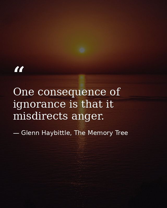 One consequence of ignorance is that it misdirects anger. — Glenn Haybittle, The Memory Tree