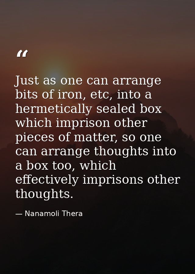 Just as one can arrange bits of iron, etc, into a hermetically sealed box which imprison other pieces of matter, so one  — Nanamoli Thera