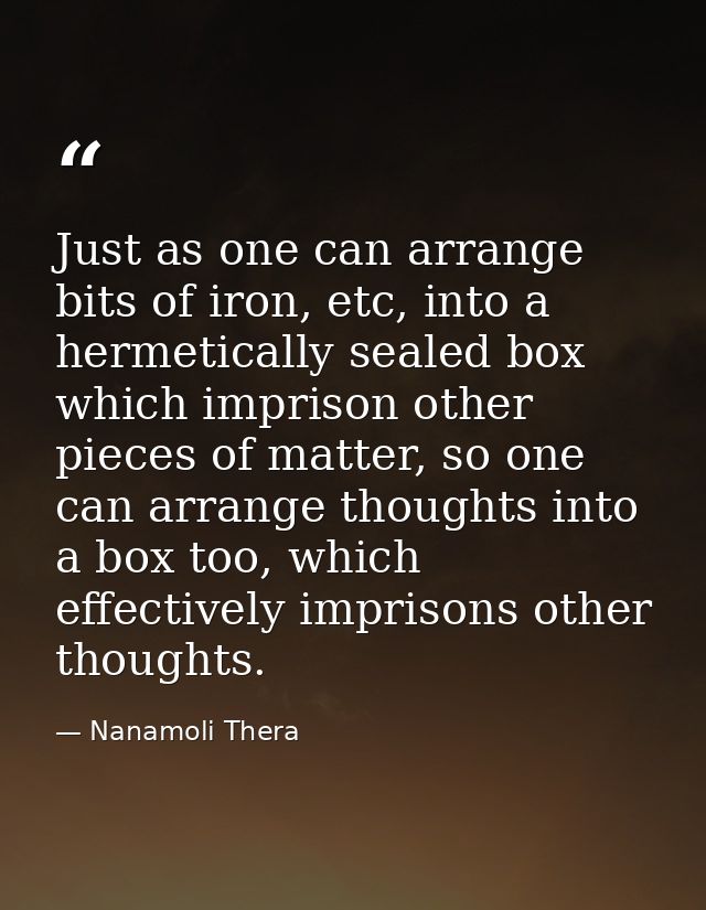 Just as one can arrange bits of iron, etc, into a hermetically sealed box which imprison other pieces of matter, so one  — Nanamoli Thera