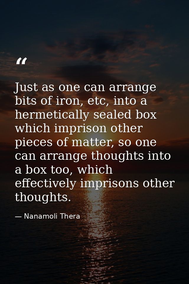 Just as one can arrange bits of iron, etc, into a hermetically sealed box which imprison other pieces of matter, so one  — Nanamoli Thera