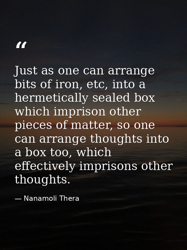 Just as one can arrange bits of iron, etc, into a hermetically sealed box which imprison other pieces of matter, so one  — Nanamoli Thera