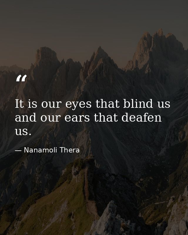 It is our eyes that blind us and our ears that deafen us. — Nanamoli Thera