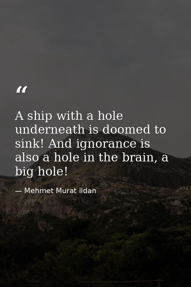 A ship with a hole underneath is doomed to sink! And ignorance is also a hole in the brain, a big hole! — Mehmet Murat ildan