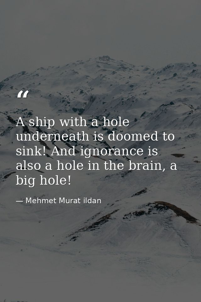 A ship with a hole underneath is doomed to sink! And ignorance is also a hole in the brain, a big hole! — Mehmet Murat ildan