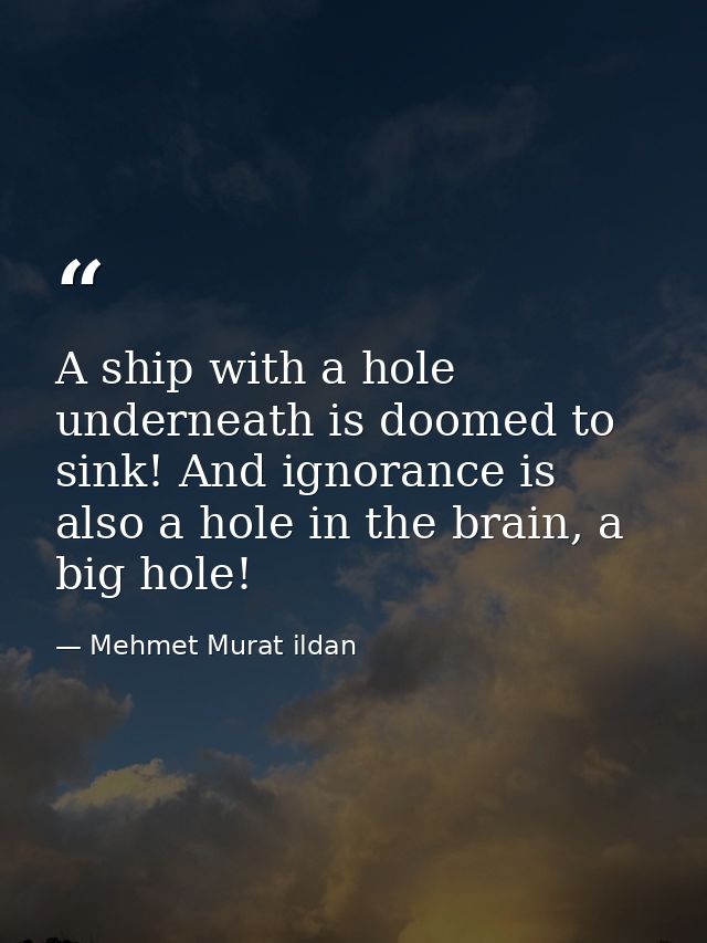 A ship with a hole underneath is doomed to sink! And ignorance is also a hole in the brain, a big hole! — Mehmet Murat ildan