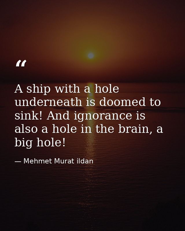 A ship with a hole underneath is doomed to sink! And ignorance is also a hole in the brain, a big hole! — Mehmet Murat ildan