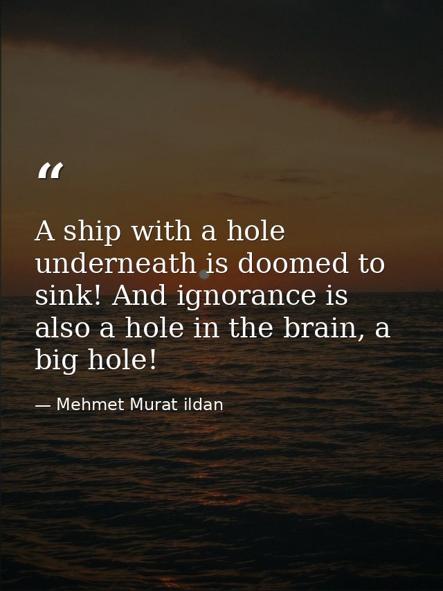 A ship with a hole underneath is doomed to sink! And ignorance is also a hole in the brain, a big hole! — Mehmet Murat ildan