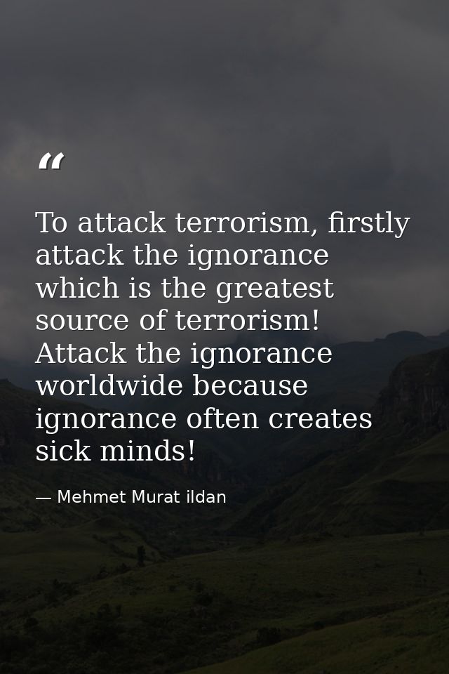 To attack terrorism, firstly attack the ignorance which is the greatest source of terrorism! Attack the ignorance worldw — Mehmet Murat ildan