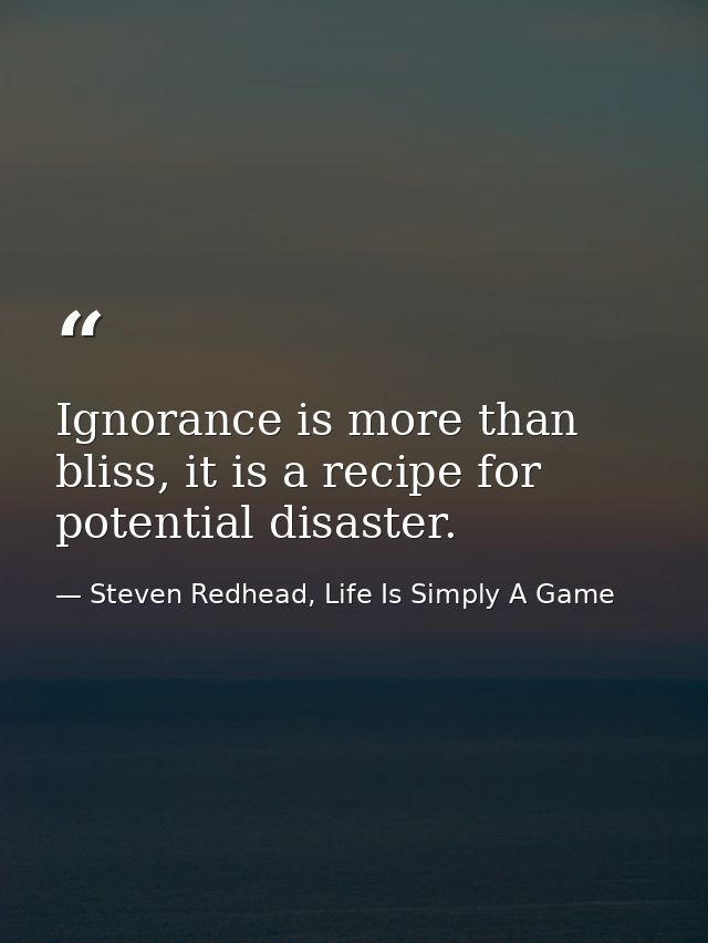 Ignorance is more than bliss, it is a recipe for potential disaster. — Steven Redhead, Life Is Simply A Game