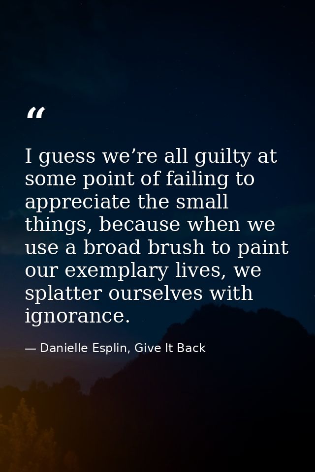I guess we’re all guilty at some point of failing to appreciate the small things, because when we use a broad brush to p — Danielle Esplin, Give It Back