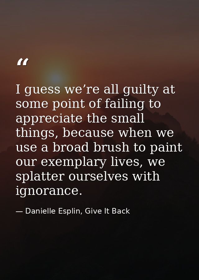 I guess we’re all guilty at some point of failing to appreciate the small things, because when we use a broad brush to p — Danielle Esplin, Give It Back