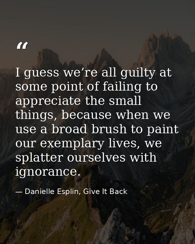 I guess we’re all guilty at some point of failing to appreciate the small things, because when we use a broad brush to p — Danielle Esplin, Give It Back
