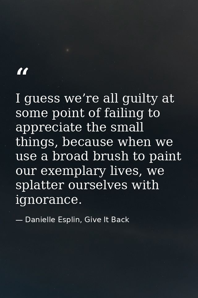 I guess we’re all guilty at some point of failing to appreciate the small things, because when we use a broad brush to p — Danielle Esplin, Give It Back