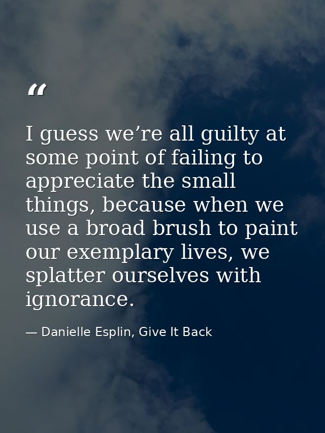 I guess we’re all guilty at some point of failing to appreciate the small things, because when we use a broad brush to p — Danielle Esplin, Give It Back