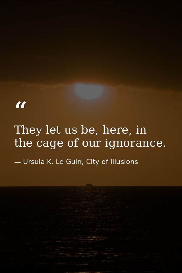 They let us be, here, in the cage of our ignorance. — Ursula K. Le Guin, City of Illusions