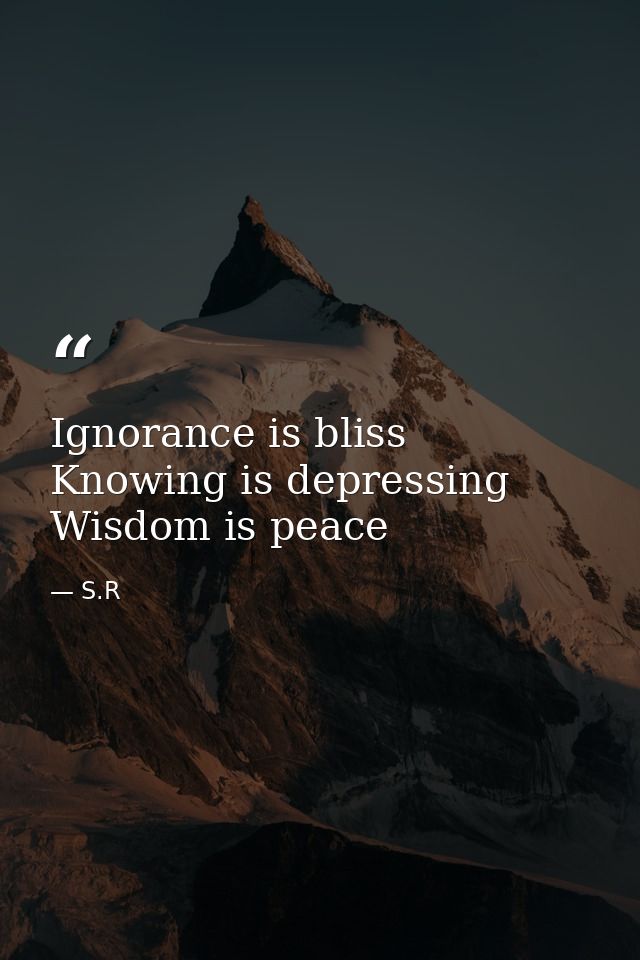 Ignorance is bliss Knowing is depressing Wisdom is peace — S.R