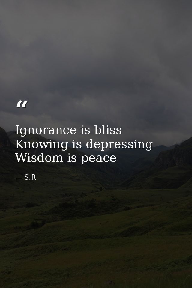 Ignorance is bliss Knowing is depressing Wisdom is peace — S.R