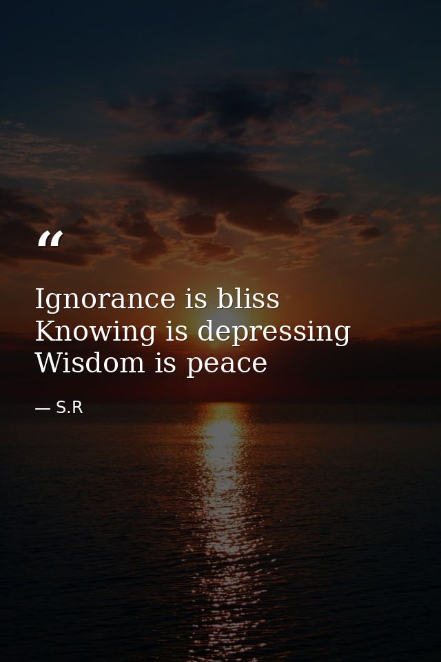 Ignorance is bliss Knowing is depressing Wisdom is peace — S.R