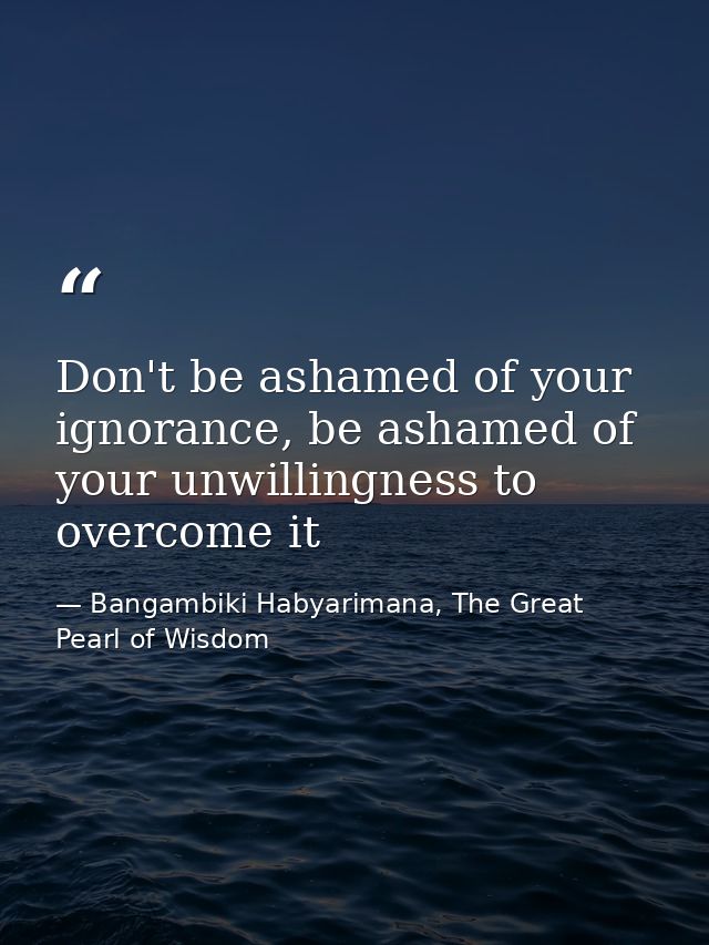 Don't be ashamed of your ignorance, be ashamed of your unwillingness to overcome it — Bangambiki Habyarimana, The Great Pearl of Wisdom
