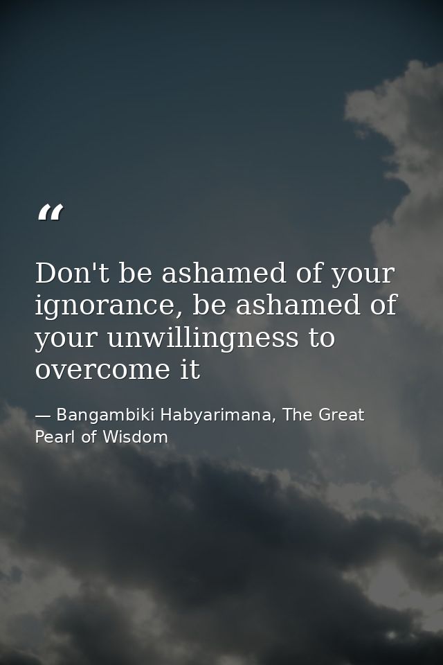Don't be ashamed of your ignorance, be ashamed of your unwillingness to overcome it — Bangambiki Habyarimana, The Great Pearl of Wisdom