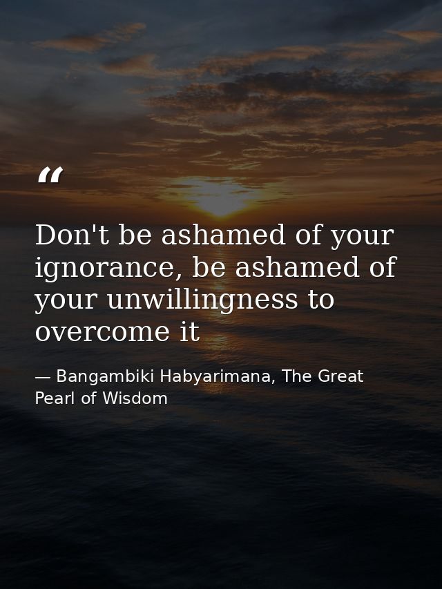 Don't be ashamed of your ignorance, be ashamed of your unwillingness to overcome it — Bangambiki Habyarimana, The Great Pearl of Wisdom
