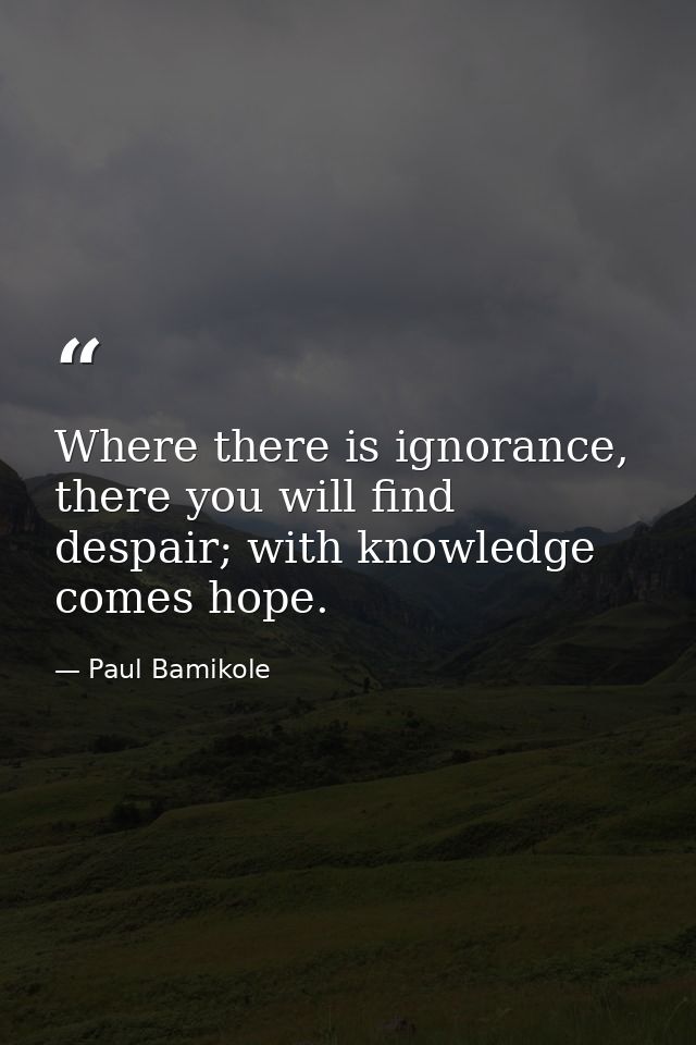 Where there is ignorance, there you will find despair; with knowledge comes hope. — Paul Bamikole