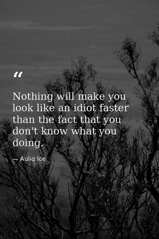 Nothing will make you look like an idiot faster than the fact that you don't know what you doing. — Auliq Ice