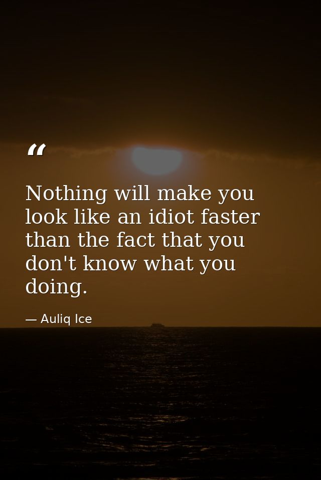 Nothing will make you look like an idiot faster than the fact that you don't know what you doing. — Auliq Ice