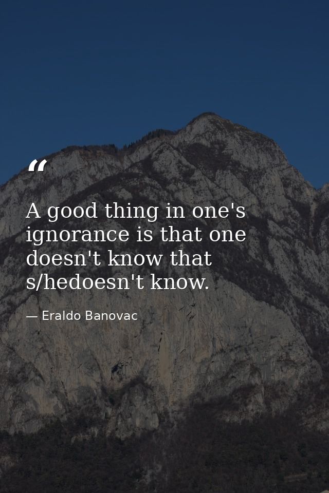 A good thing in one's ignorance is that one doesn't know that s/hedoesn't know. — Eraldo Banovac