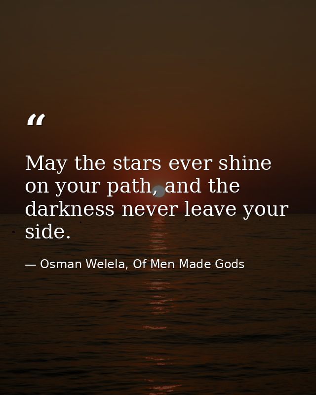 May the stars ever shine on your path, and the darkness never leave your side. — Osman Welela, Of Men Made Gods