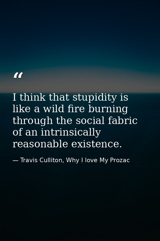 I think that stupidity is like a wild fire burning through the social fabric of an intrinsically reasonable existence. — Travis Culliton, Why I love My Prozac