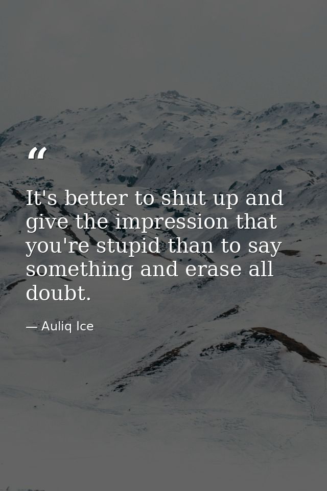 It's better to shut up and give the impression that you're stupid than to say something and erase all doubt. — Auliq Ice