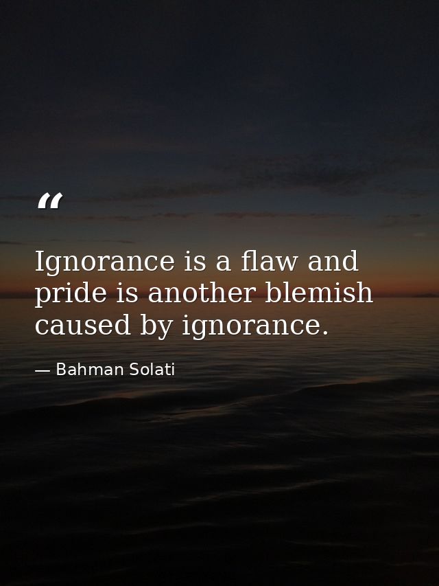 Ignorance is a flaw and pride is another blemish caused by ignorance. — Bahman Solati