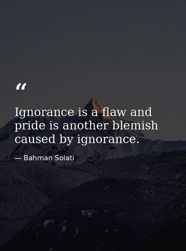 Ignorance is a flaw and pride is another blemish caused by ignorance. — Bahman Solati
