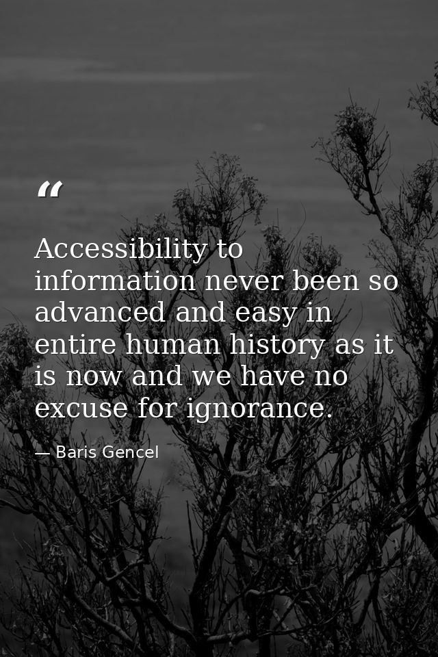 Accessibility to information never been so advanced and easy in entire human history as it is now and we have no excuse  — Baris Gencel