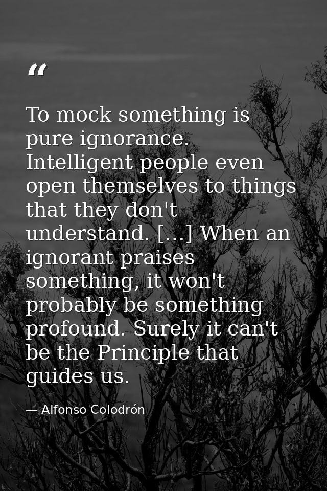 To mock something is pure ignorance. Intelligent people even open themselves to things that they don't understand. […] W — Alfonso Colodrón