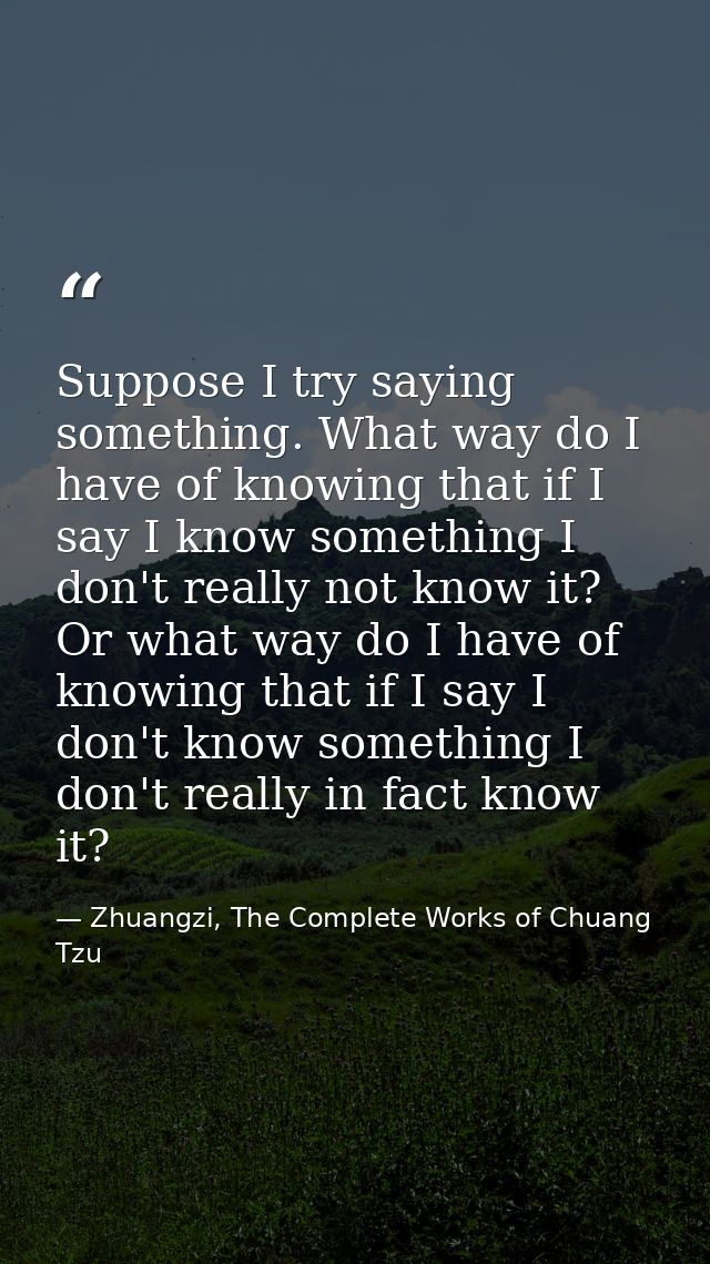 Suppose I try saying something. What way do I have of knowing that if I say I know something I don't really not know it? — Zhuangzi, The Complete Works of Chuang Tzu