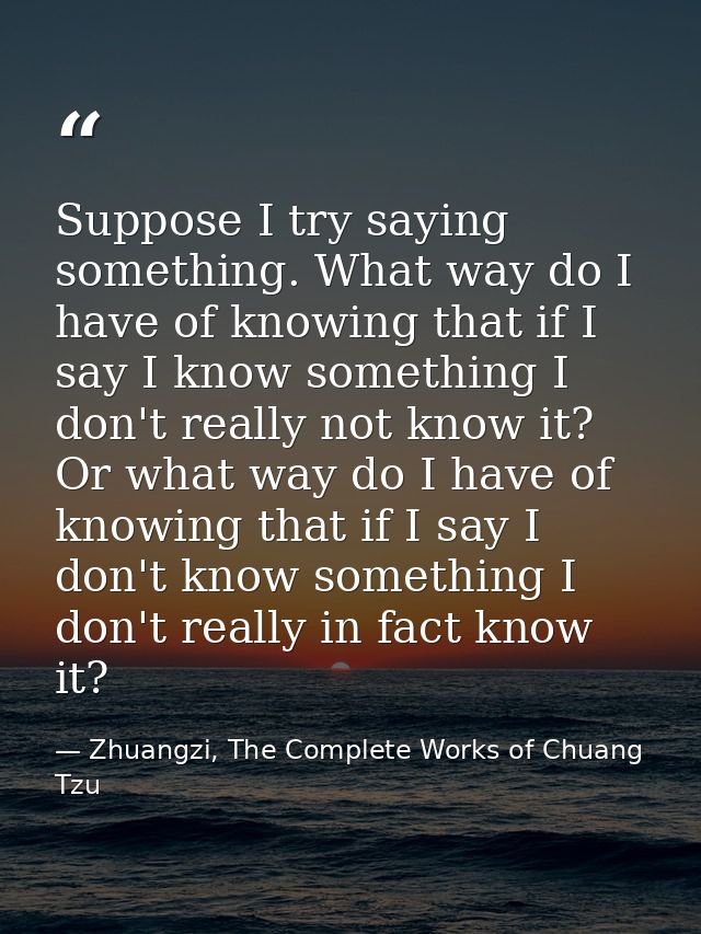 Suppose I try saying something. What way do I have of knowing that if I say I know something I don't really not know it? — Zhuangzi, The Complete Works of Chuang Tzu