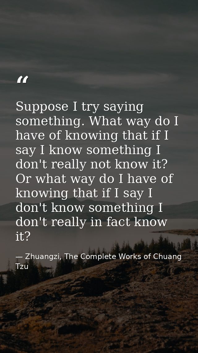 Suppose I try saying something. What way do I have of knowing that if I say I know something I don't really not know it? — Zhuangzi, The Complete Works of Chuang Tzu