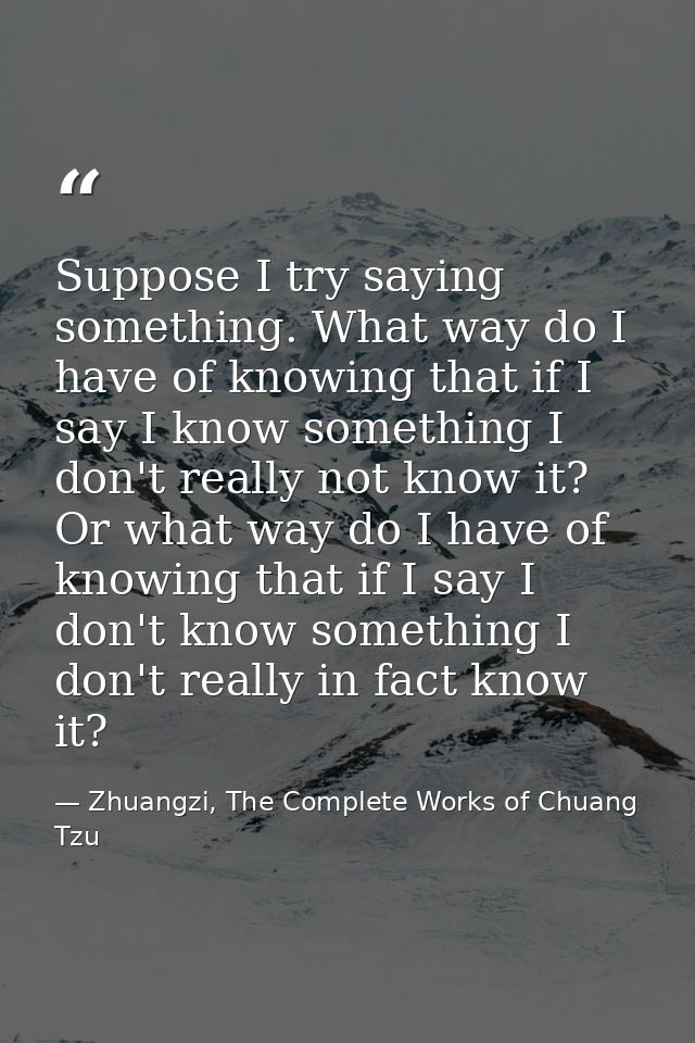 Suppose I try saying something. What way do I have of knowing that if I say I know something I don't really not know it? — Zhuangzi, The Complete Works of Chuang Tzu
